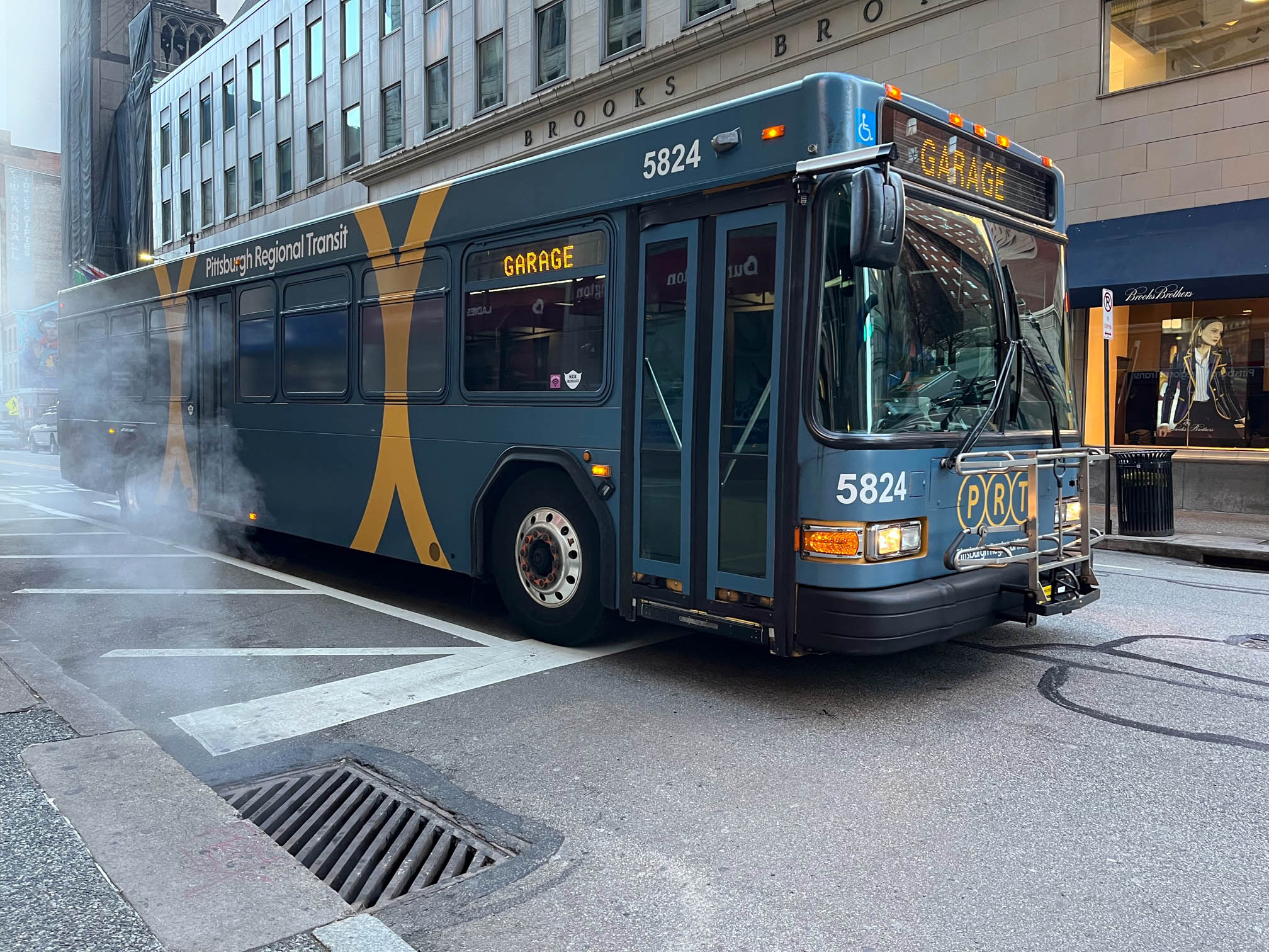 A PRT bus in downtown Pittsburgh
